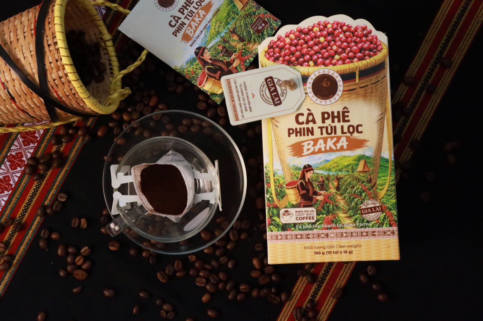 Cà phê Phin Túi Lọc Baka hộp quà đặc sản Gia Lai 10 gói 150g